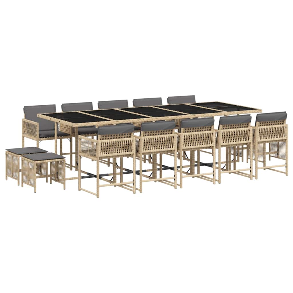 vidaXL 15 Piece Garden Dining Set with Cushions Mix Beige Poly Rattan 2
