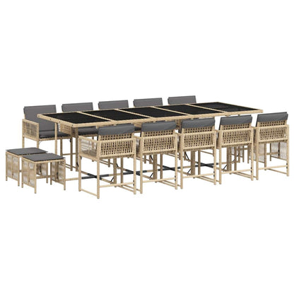 vidaXL 15 Piece Garden Dining Set with Cushions Mix Beige Poly Rattan 2