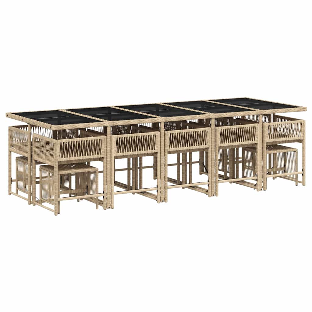 vidaXL 15 Piece Garden Dining Set with Cushions Mix Beige Poly Rattan 3
