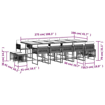 vidaXL 15 Piece Garden Dining Set with Cushions Mix Beige Poly Rattan 6