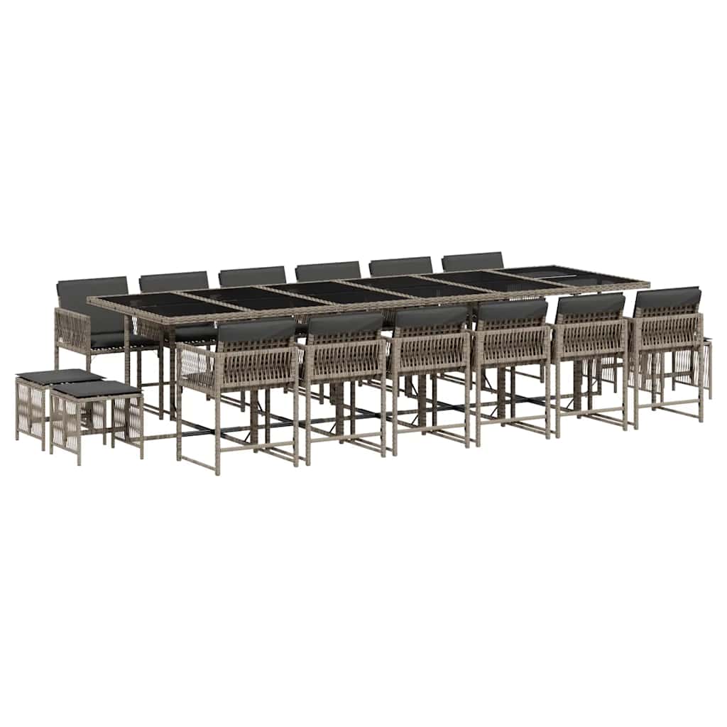 vidaXL 17 Piece Garden Dining Set with Cushions Grey Poly Rattan 2