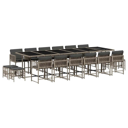vidaXL 17 Piece Garden Dining Set with Cushions Grey Poly Rattan 2