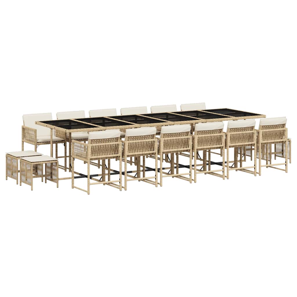 vidaXL 17 Piece Garden Dining Set with Cushions Beige Poly Rattan 2