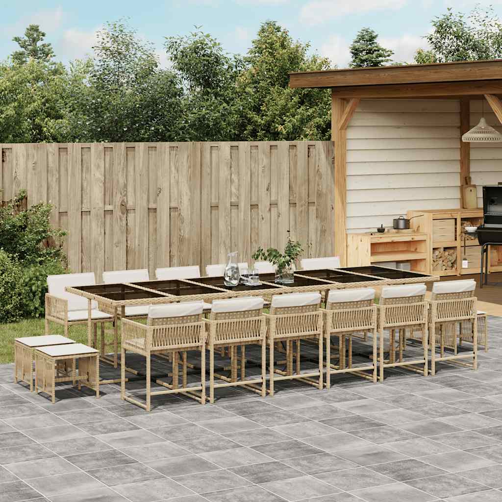 vidaXL 17 Piece Garden Dining Set with Cushions Beige Poly Rattan 1