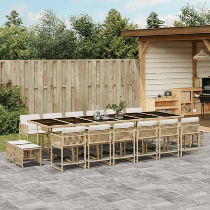 17 Piece Garden Dining Set with Cushions Poly Rattan Glass 16 Beige and cream