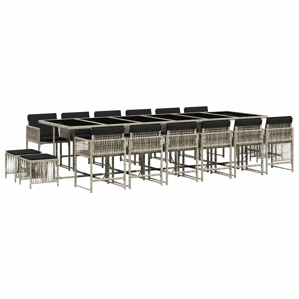 vidaXL 17 Piece Garden Dining Set with Cushions Light Grey Poly Rattan 2