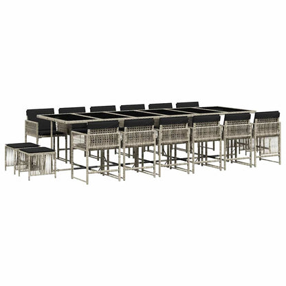 vidaXL 17 Piece Garden Dining Set with Cushions Light Grey Poly Rattan 2