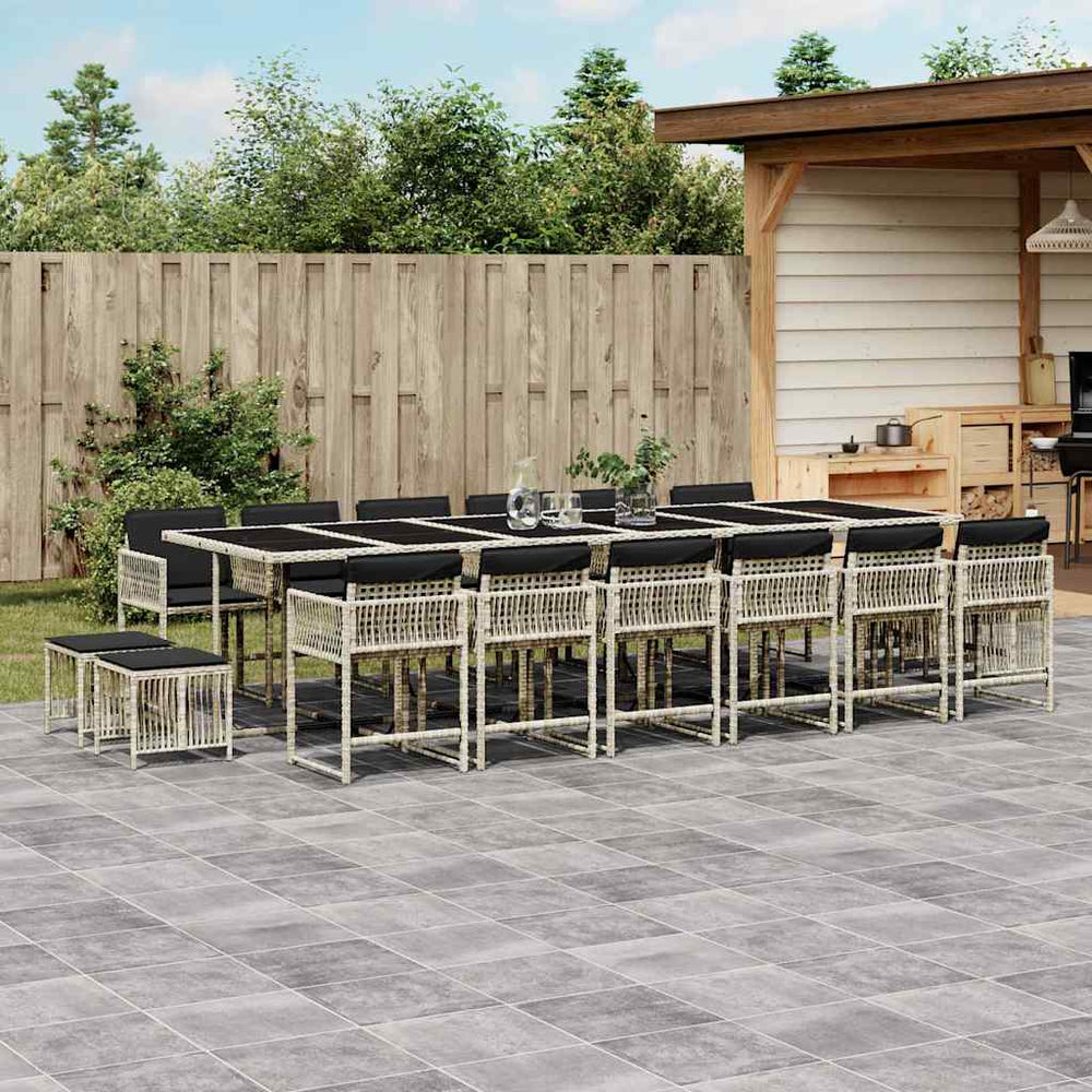 vidaXL 17 Piece Garden Dining Set with Cushions Light Grey Poly Rattan
