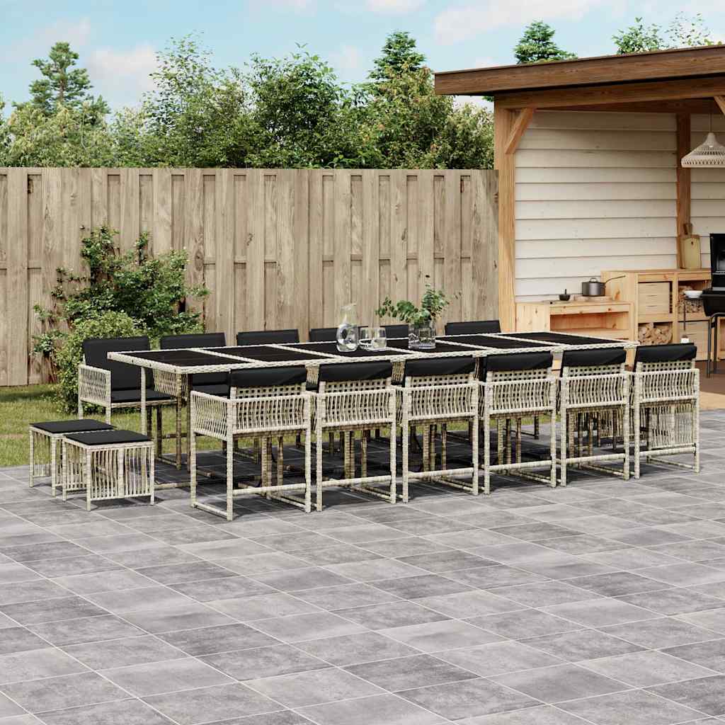 vidaXL 17 Piece Garden Dining Set with Cushions Light Grey Poly Rattan 1