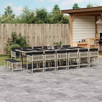 vidaXL 17 Piece Garden Dining Set with Cushions Light Grey Poly Rattan 1