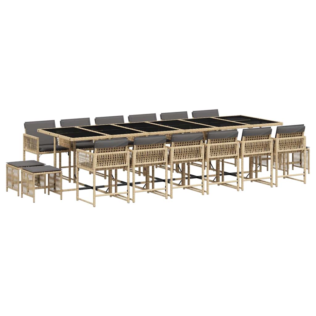 vidaXL 17 Piece Garden Dining Set with Cushions Mix Beige Poly Rattan 2