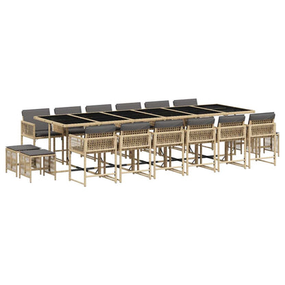 vidaXL 17 Piece Garden Dining Set with Cushions Mix Beige Poly Rattan 2