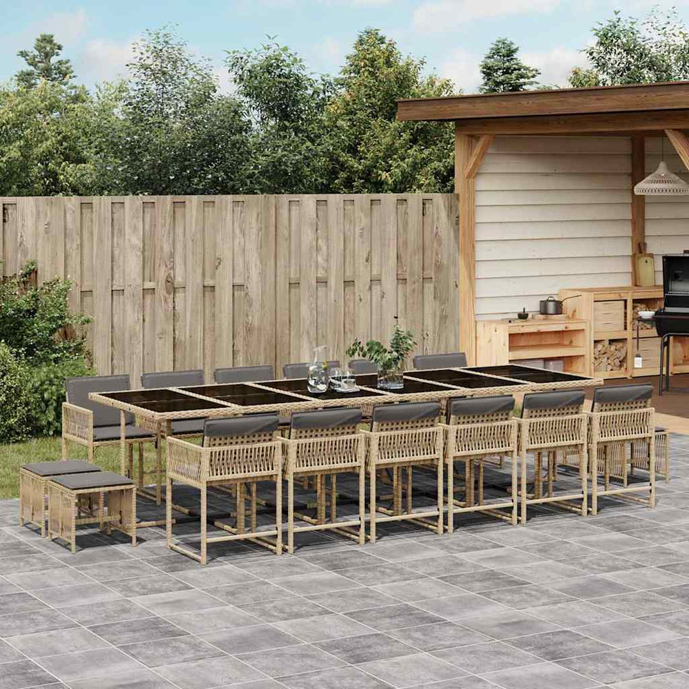vidaXL 17 Piece Garden Dining Set with Cushions Mix Beige Poly Rattan