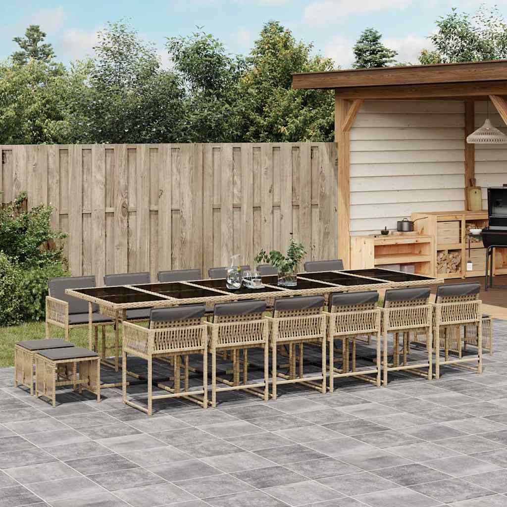 vidaXL 17 Piece Garden Dining Set with Cushions Mix Beige Poly Rattan 1