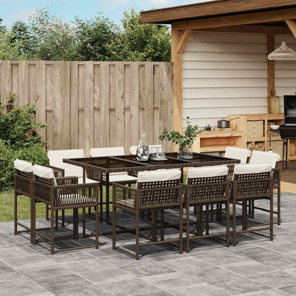 vidaXL 11 Piece Garden Dining Set with Cushions Brown Poly Rattan 1