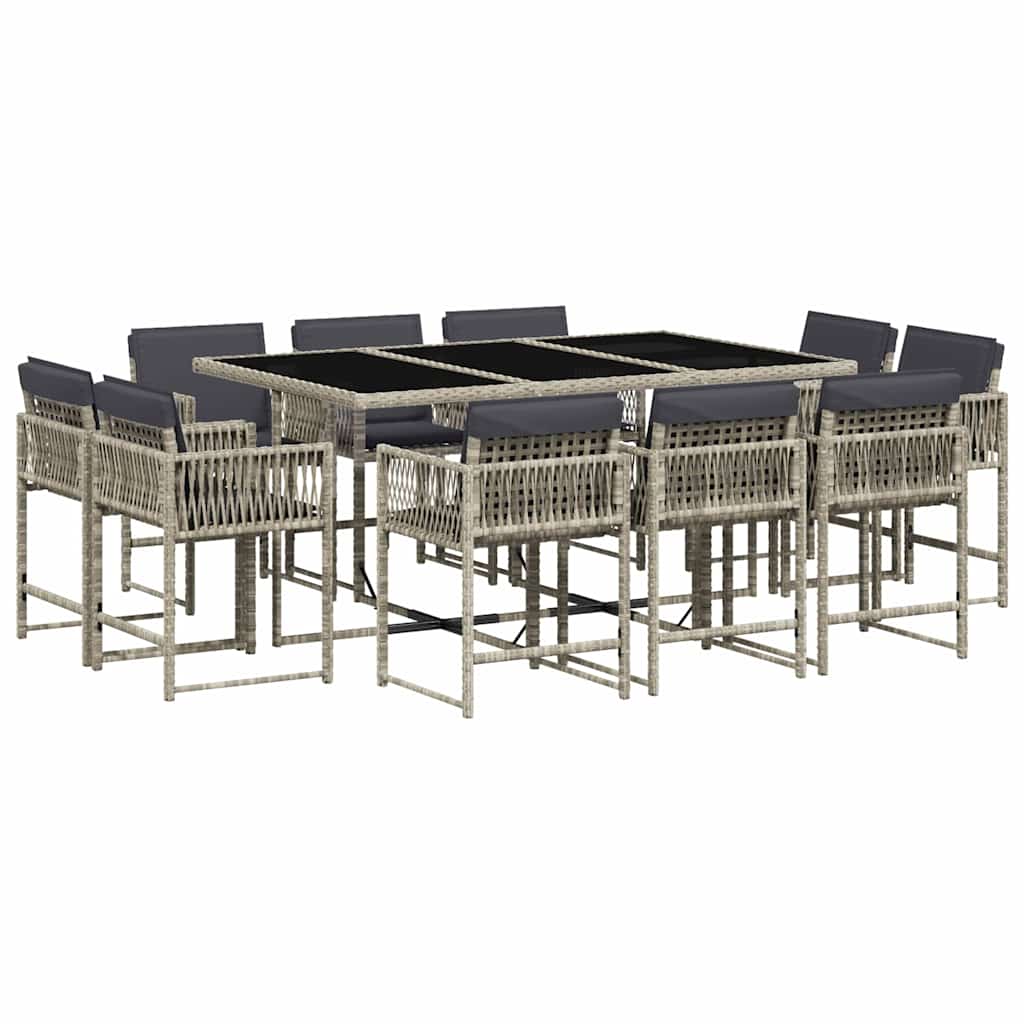 vidaXL 11 Piece Garden Dining Set with Cushions Light Grey Poly Rattan 2