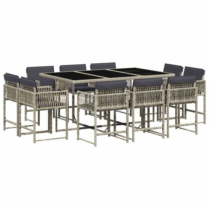 vidaXL 11 Piece Garden Dining Set with Cushions Light Grey Poly Rattan 2