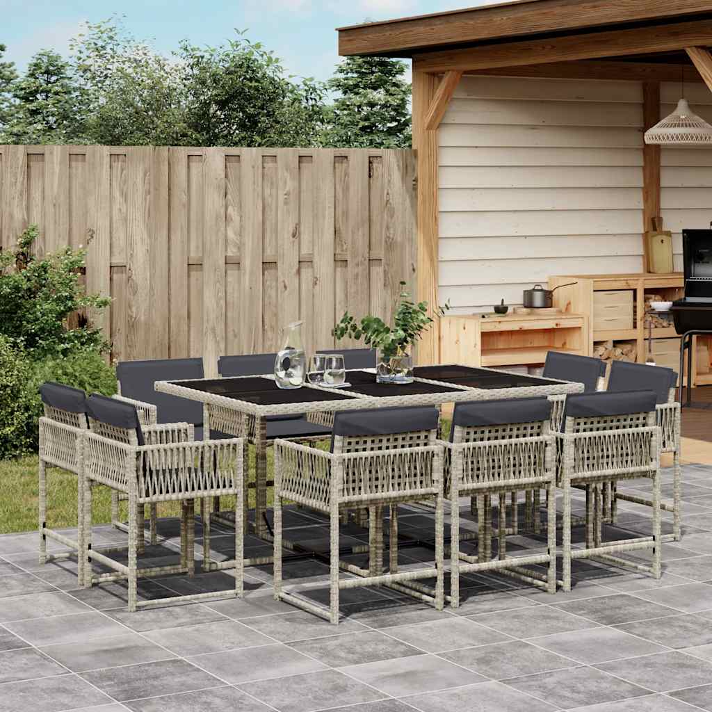 vidaXL 11 Piece Garden Dining Set with Cushions Light Grey Poly Rattan 1