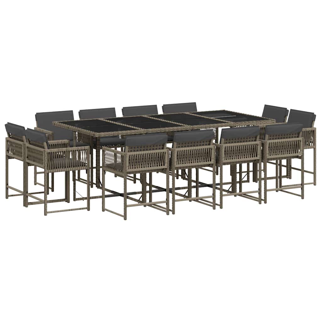vidaXL 13 Piece Garden Dining Set with Cushions Grey Poly Rattan 2