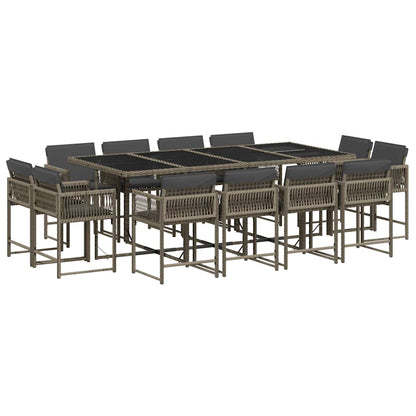 vidaXL 13 Piece Garden Dining Set with Cushions Grey Poly Rattan 2