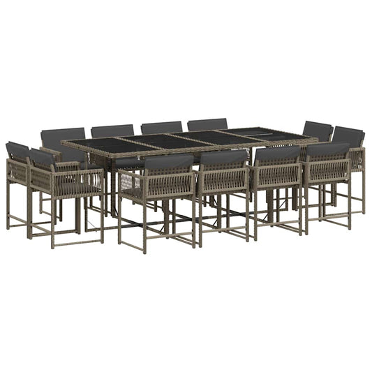 vidaXL 13 Piece Garden Dining Set with Cushions Grey Poly Rattan 2