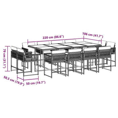 vidaXL 13 Piece Garden Dining Set with Cushions Grey Poly Rattan 5