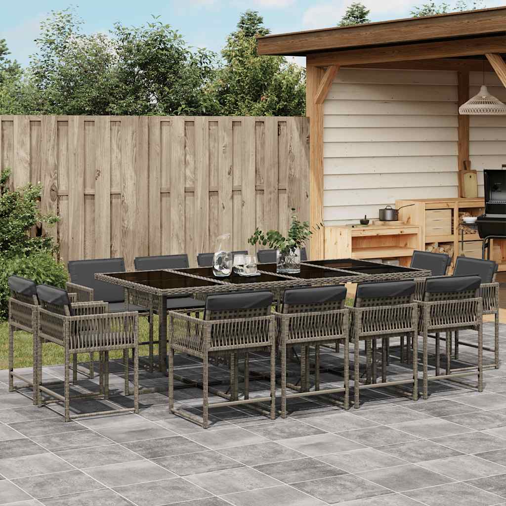 vidaXL 13 Piece Garden Dining Set with Cushions Grey Poly Rattan 1