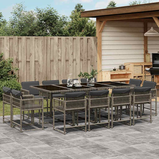 vidaXL 13 Piece Garden Dining Set with Cushions Grey Poly Rattan 1