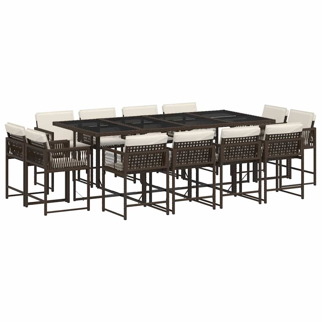 vidaXL 13 Piece Garden Dining Set with Cushions Brown Poly Rattan 2