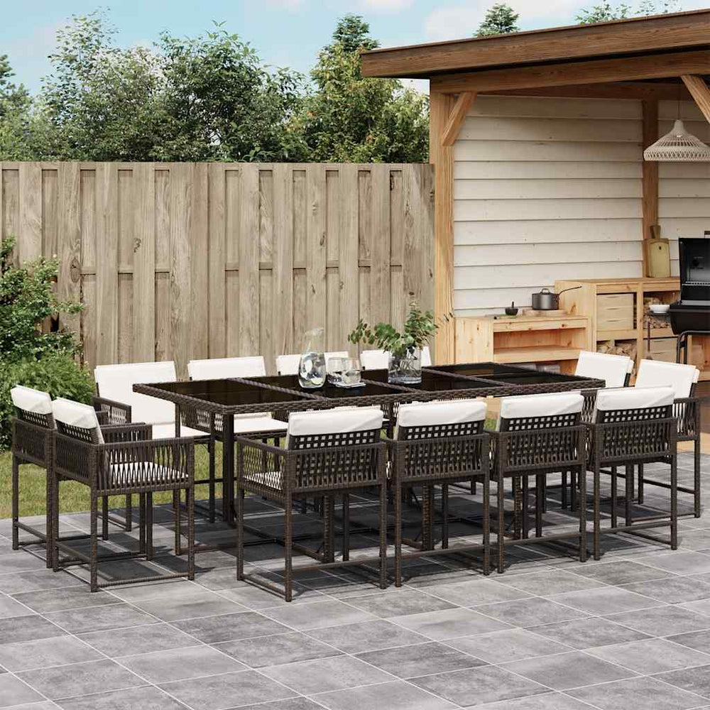 vidaXL 13 Piece Garden Dining Set with Cushions Brown Poly Rattan