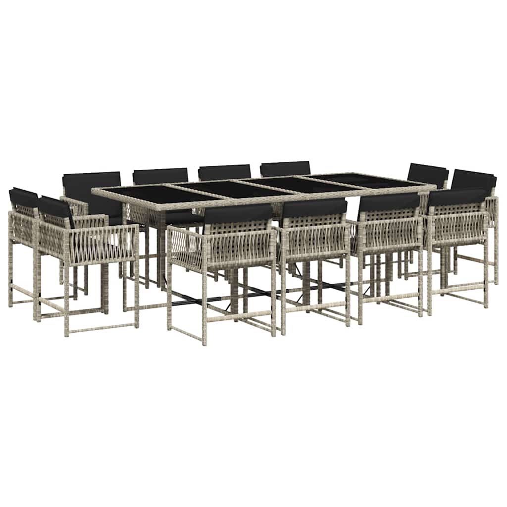vidaXL 13 Piece Garden Dining Set with Cushions Light Grey Poly Rattan 2