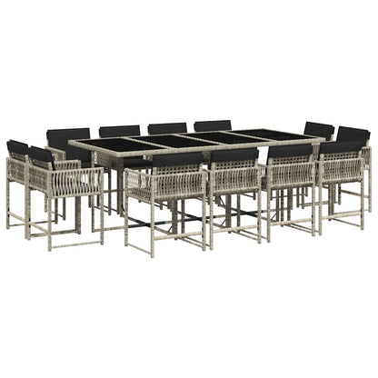 vidaXL 13 Piece Garden Dining Set with Cushions Light Grey Poly Rattan 2