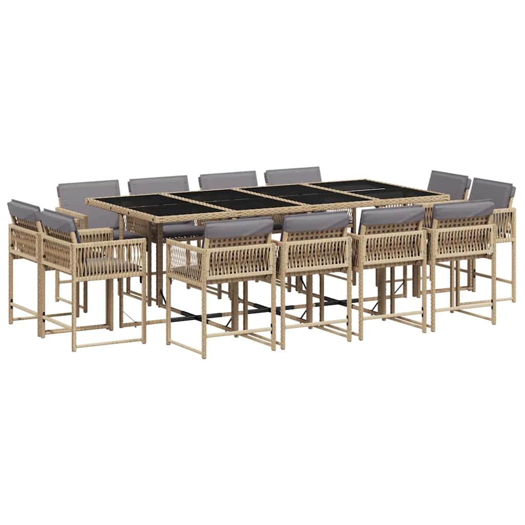 vidaXL 13 Piece Garden Dining Set with Cushions Mix Beige Poly Rattan 2
