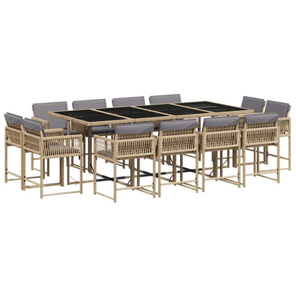 vidaXL 13 Piece Garden Dining Set with Cushions Mix Beige Poly Rattan 2