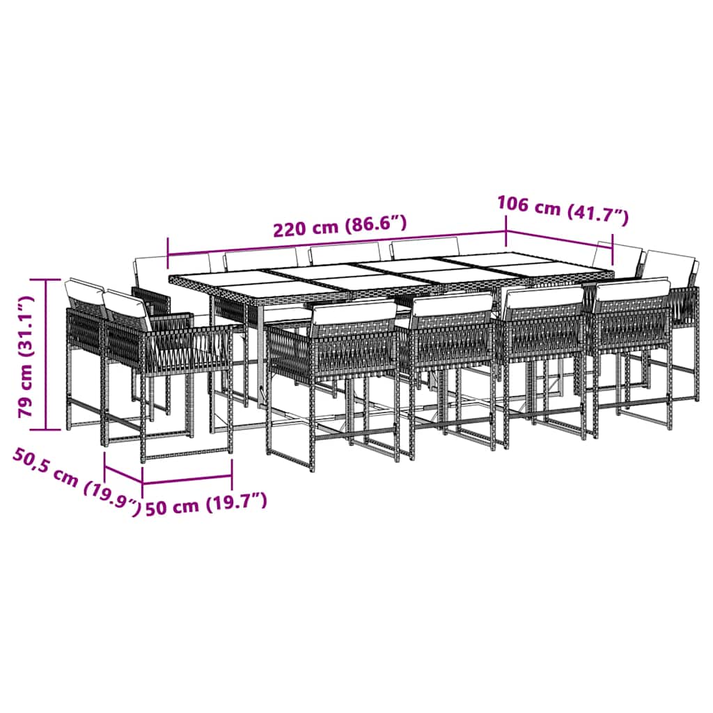 vidaXL 13 Piece Garden Dining Set with Cushions Mix Beige Poly Rattan 5