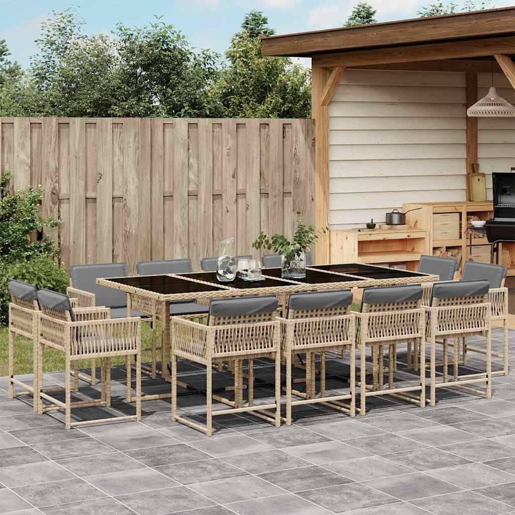 vidaXL 13 Piece Garden Dining Set with Cushions Mix Beige Poly Rattan 1