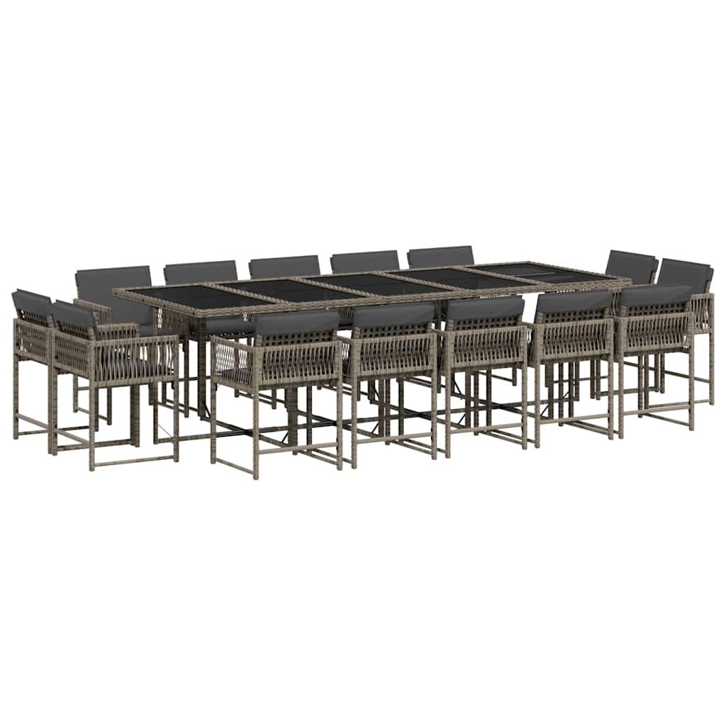 vidaXL 15 Piece Garden Dining Set with Cushions Grey Poly Rattan 2