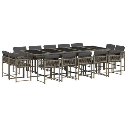 vidaXL 15 Piece Garden Dining Set with Cushions Grey Poly Rattan 2