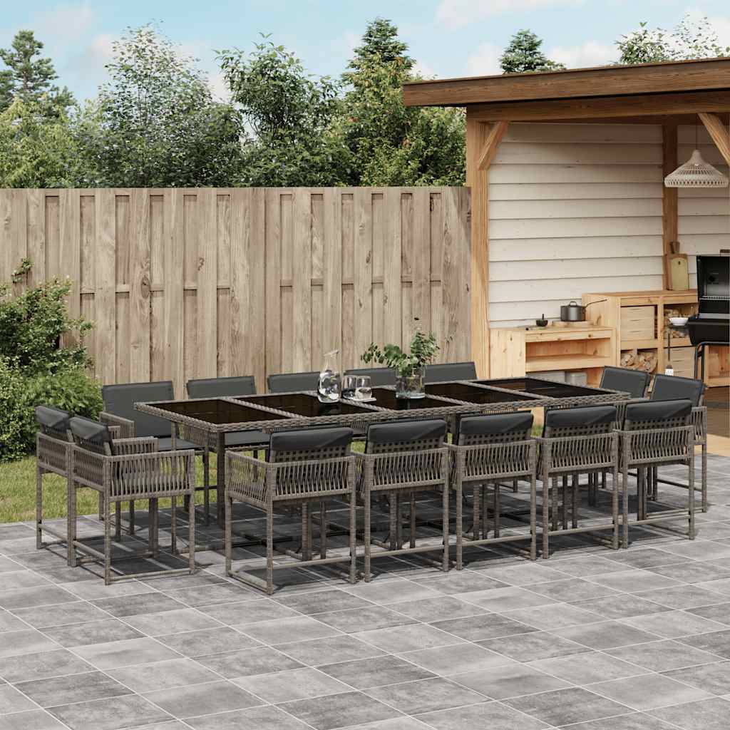 vidaXL 15 Piece Garden Dining Set with Cushions Grey Poly Rattan 1