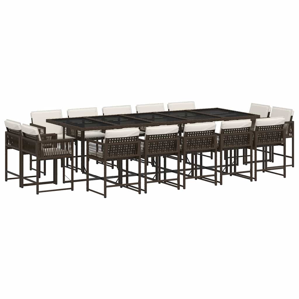 vidaXL 15 Piece Garden Dining Set with Cushions Brown Poly Rattan 2