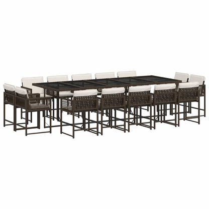 vidaXL 15 Piece Garden Dining Set with Cushions Brown Poly Rattan 2