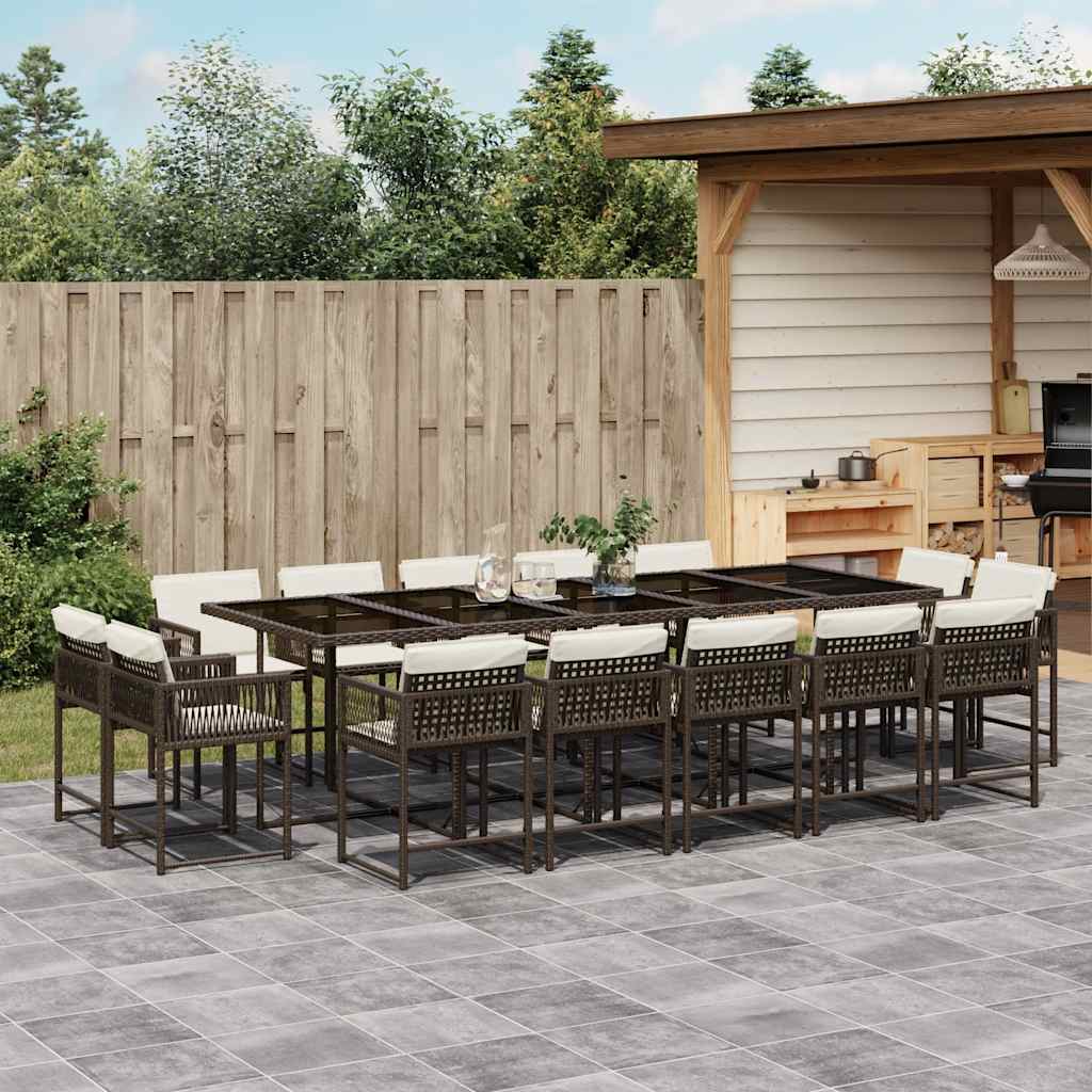 vidaXL 15 Piece Garden Dining Set with Cushions Brown Poly Rattan 1
