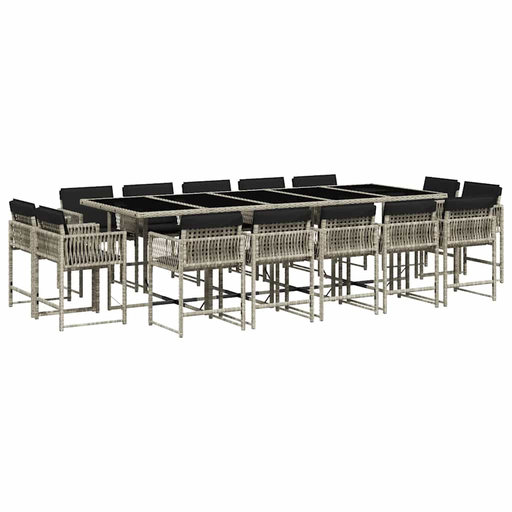 vidaXL 15 Piece Garden Dining Set with Cushions Light Grey Poly Rattan 2