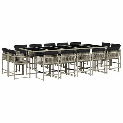 vidaXL 15 Piece Garden Dining Set with Cushions Light Grey Poly Rattan 2