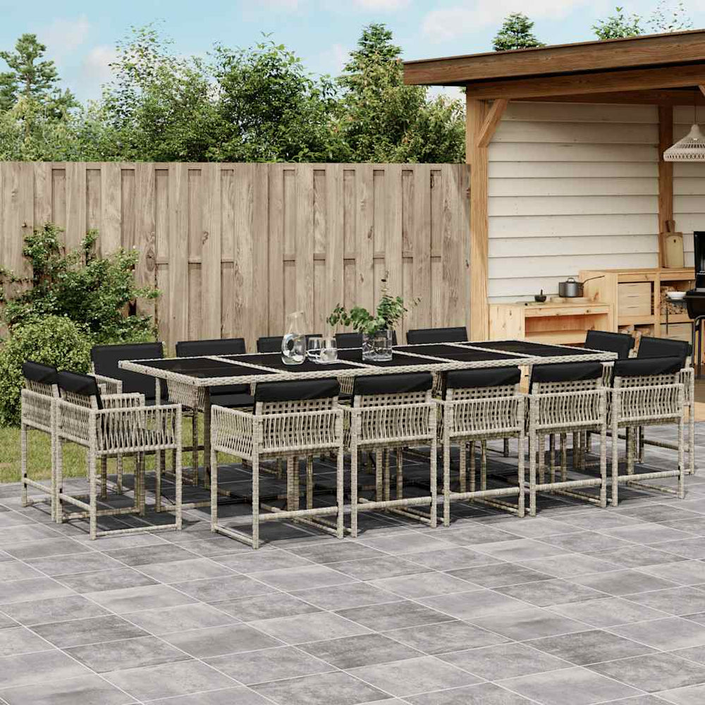 vidaXL 15 Piece Garden Dining Set with Cushions Light Grey Poly Rattan