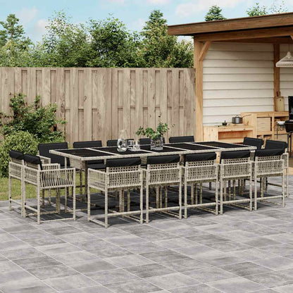 vidaXL 15 Piece Garden Dining Set with Cushions Light Grey Poly Rattan 1
