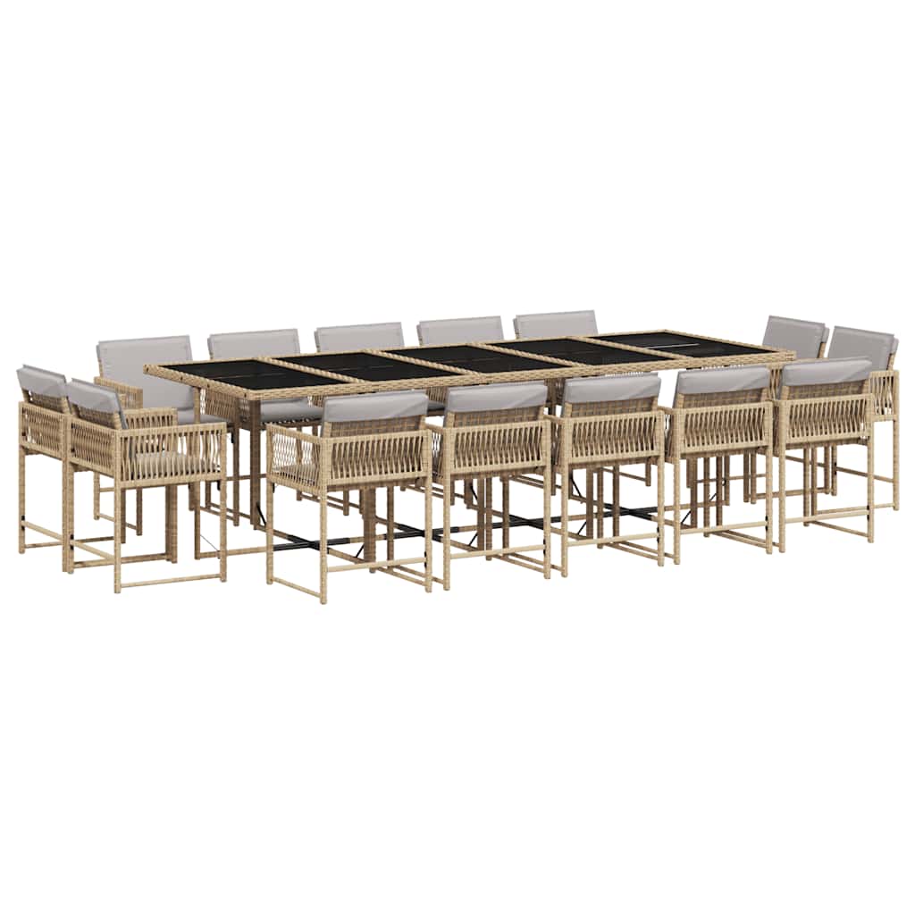 vidaXL 15 Piece Garden Dining Set with Cushions Mix Beige Poly Rattan 2