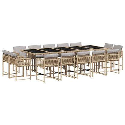 vidaXL 15 Piece Garden Dining Set with Cushions Mix Beige Poly Rattan 2