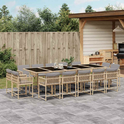 vidaXL 15 Piece Garden Dining Set with Cushions Mix Beige Poly Rattan 1