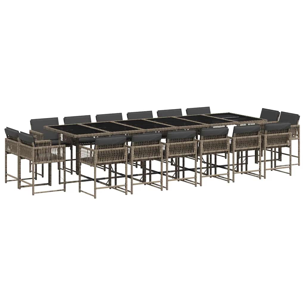 vidaXL 17 Piece Garden Dining Set with Cushions Grey Poly Rattan 2